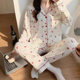 Cloud Cotton Pajama New Style Wholesale Spring Autumn Long Sleeve Long Pants Turn-down Collar Women's Set Trending Loungewear Wholesale