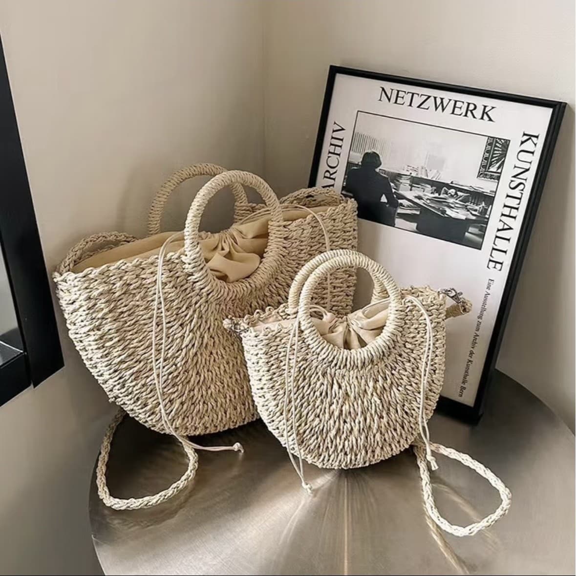 Woven Straw Bag for Women, Summer Beach Rattan Bag, Handbag, Shopping Basket, Shoulder & Crossbody Bag