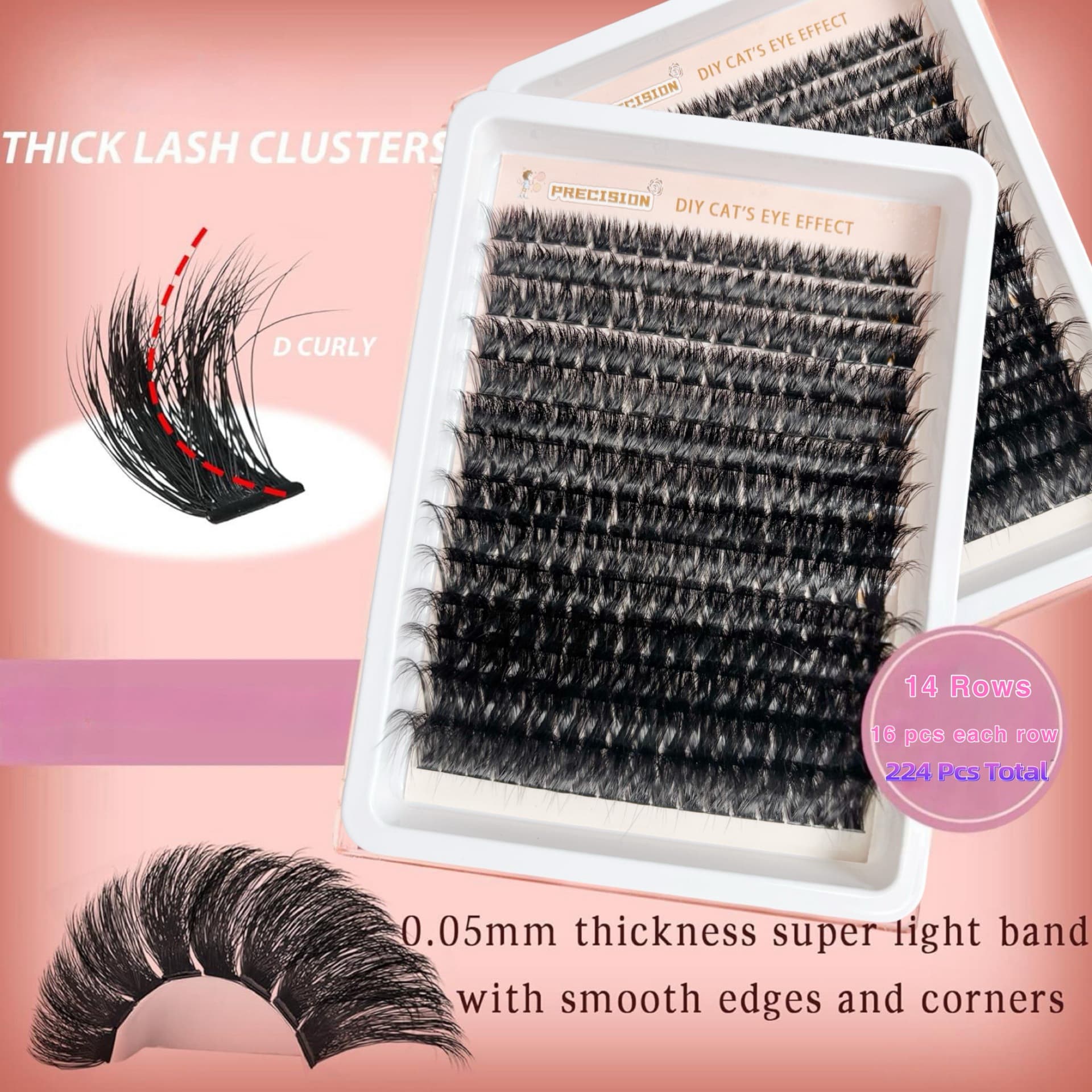 Cross-border Amazon EU/US Self-lash Extension 12 Rows High Capacity Hot Melt Thick 10-24mm Segment False Eyelashes