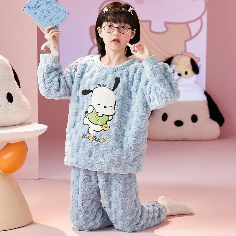 Children's Pajamas Autumn Winter Round Neck Pullover Flannel Family Matching Set for Little Girls Mother-Daughter Homewear Coral Fleece