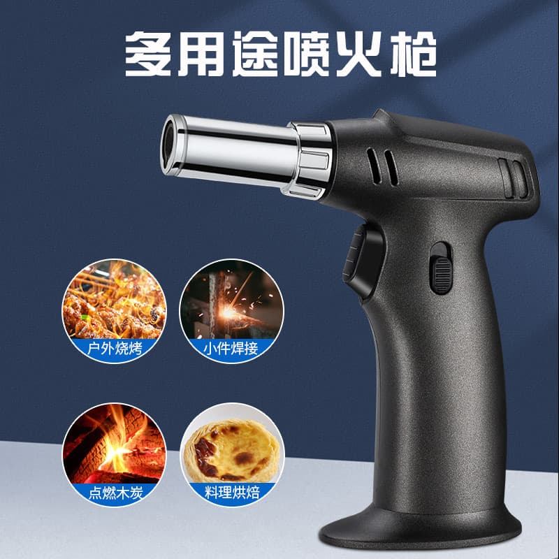 Metal Inflatable Windproof Cigar Lighter Moxibustion Spray Gun High Temperature Welding Torch Blue Flame Direct Lighter Incense Barbecue