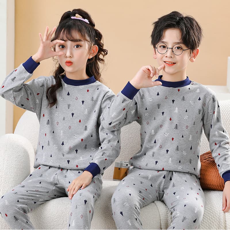 Pure Cotton Children's Underwear Set Boys Girls Home Clothes Mid-Term Large Kids Half-High Collar Soft Treatment Winter Clothes