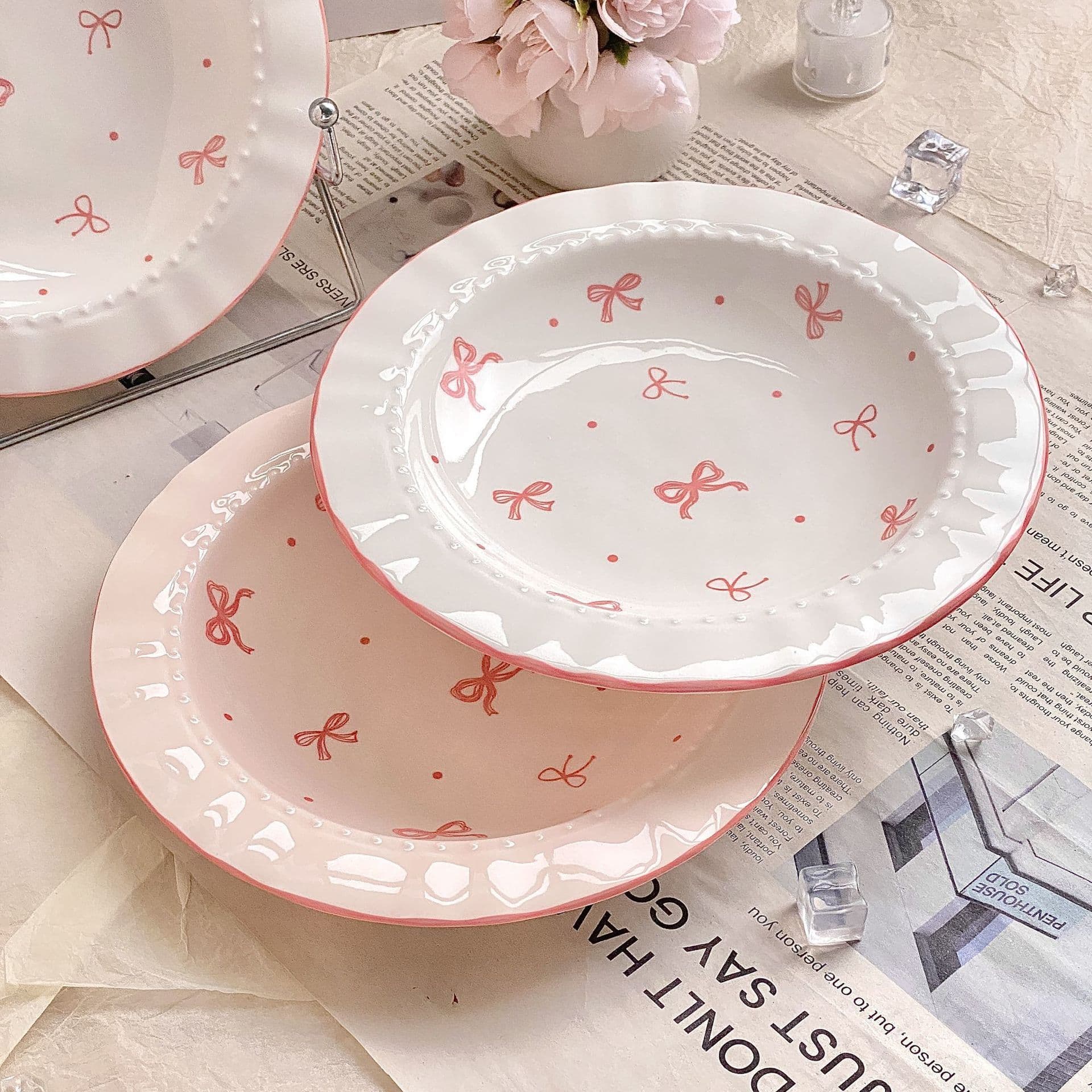 Cute Bowl and Plate Set for Home Use 2025 New Model Ceramic Tableware for One or Two People Couple Plates