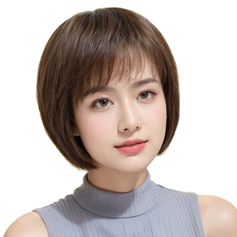 Custom Full Wig for Women, Real Human Hair, Invisible, Breathable, Short Hair, Mother's Full Top, Bob Wig