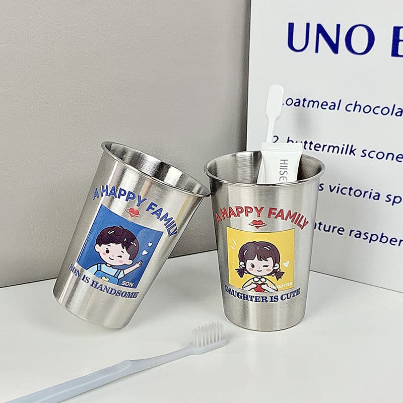 Creative family boys and girls style thickened anti-fall simple mouthwash cups, stainless steel couple toothbrush holders