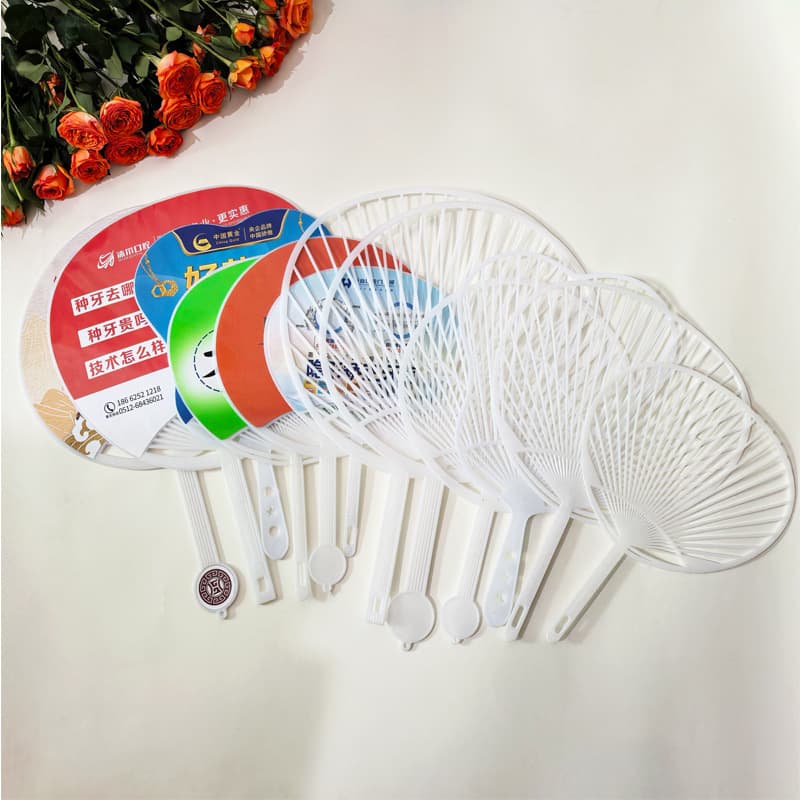 Factory Wholesale Advertising Fan Frames, Group Fan Handles, Plastic PP Glue Fans, Round Palm-leaf Fans, Floral-shaped Fan Handles