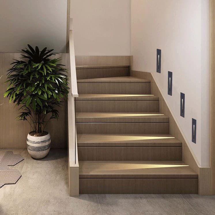 Recessed LED strip staircase step light, motion sensor kickboard light, trendy staircase light