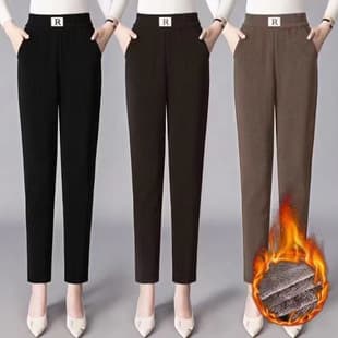 Autumn/Winter Fleece-lined Chenille Harem Pants Women Loose Plus Size R Logo Casual Pants Straight Pants Pockets Corduroy Y