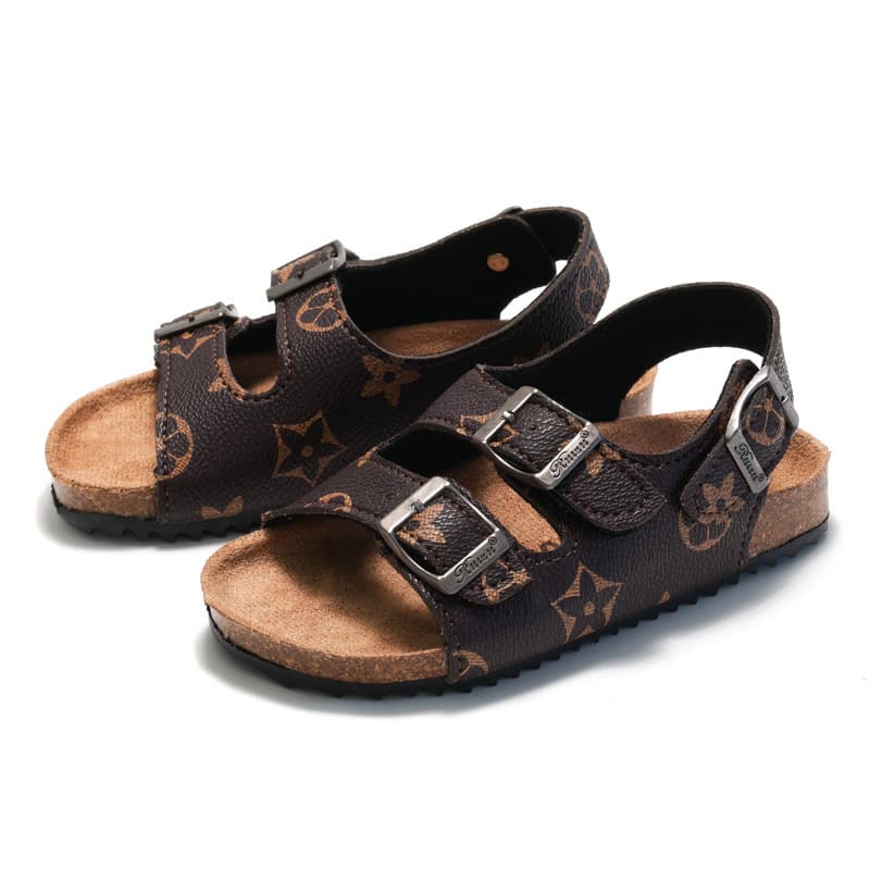 New RUIZUSTOCK Cork Sandals for Kids Unisex Soft Slip-On Beach Shoes Floral Pattern Synthetic Leather Upper Rubber Outsole