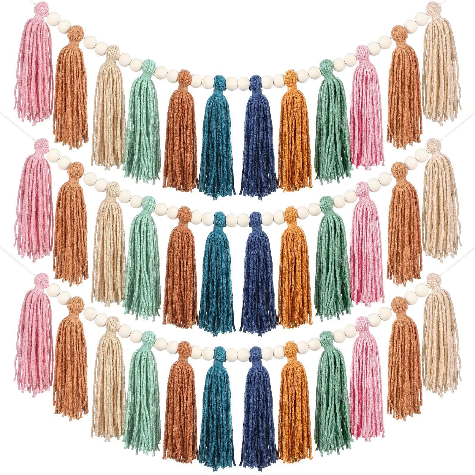 2025 Bohemian Fringe Garland Rainbow Tassel Decoration Wooden Bead Tassel Hanging Wall Decor Kids Room Ornament