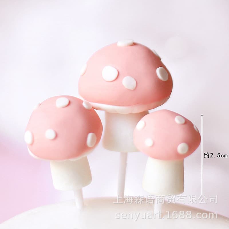 Baked cake decoration polka dot soft clay pink red mushroom three-piece set cake plug-in party dress