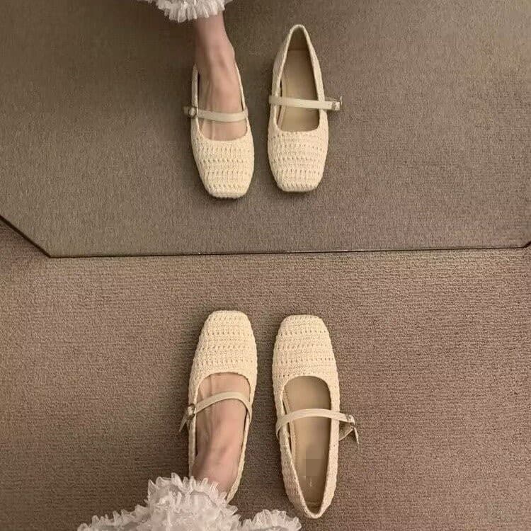 Evening Breeze Niche Woven Brown Flats Fairy Shoes 2026 New Summer Mary Jane Style to Match Dresses Birkenstock Shoes