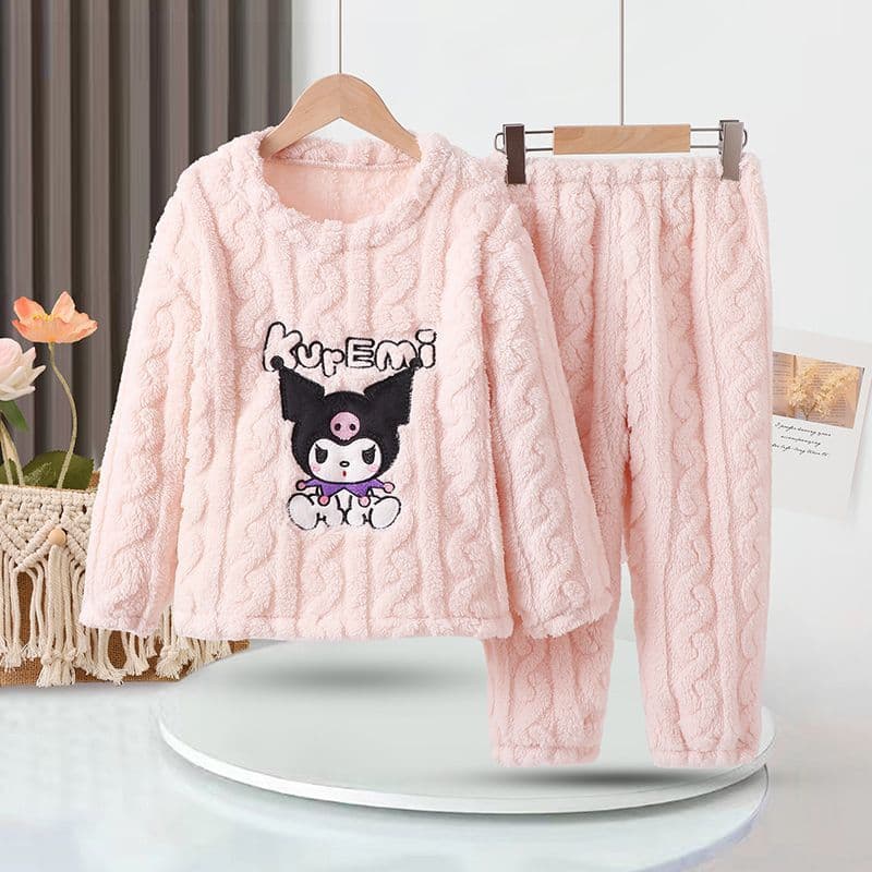 Winter Kids Pajamas Jacquard Fleece Girls Thickened Warm Sleepwear Cartoon Children's Homewear Set