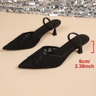 Large Size French Embroidery Mesh Pointed Toe High Heel Sandals for Women 2026 New Spring Breathable Closed Toe Open Back Shoes
