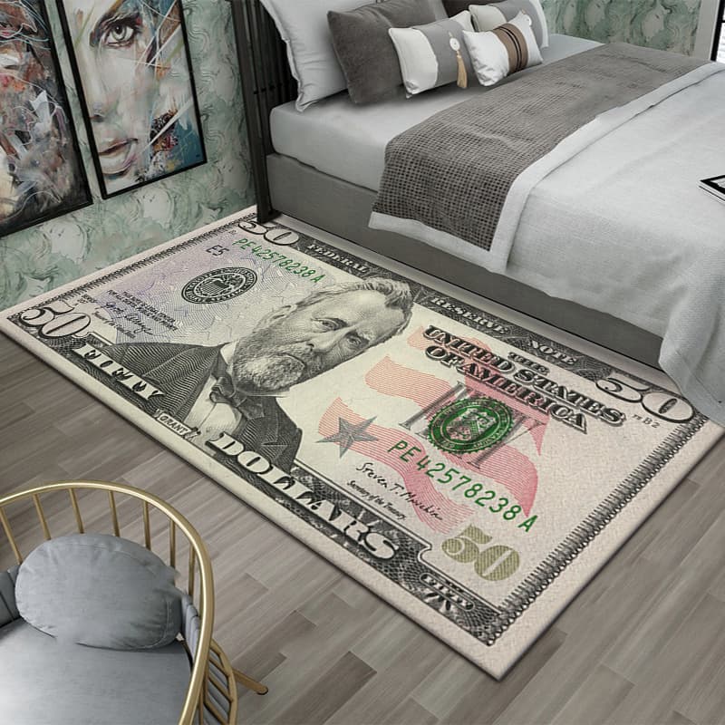 Cross-border TEMU Creative US Dollar Crystal Velvet Rug Bedroom Cold Insulation Non-slip Bedside Rug Home Decorative Rug Dropshipping
