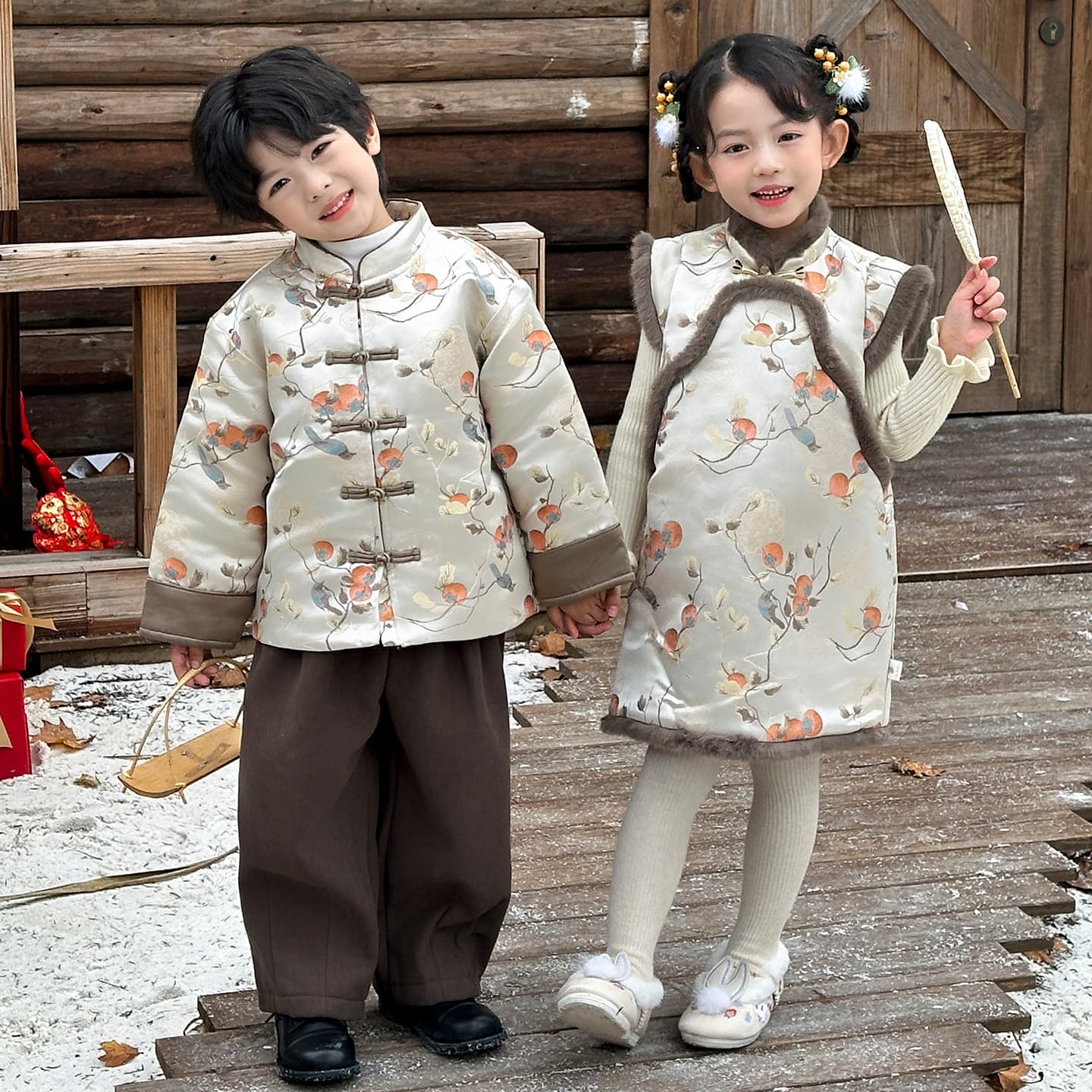 Persimmon Wish Children's Chinese Style Set, New Chinese-style Dress for Girls, Cheongsam, Boys' New Year Coat
