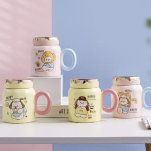 Creative cartoon bear ceramic mug, home and office cup, couple's mug, store anniversary gift, mirror water cup
