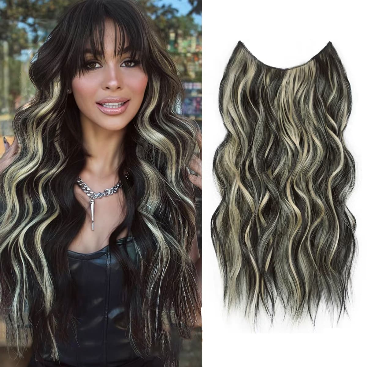 Simulated Hair Piece One-Piece Black Gold Hair Extension for Volume, Fluffy, Invisible, Seamless U-Shaped Half Wig