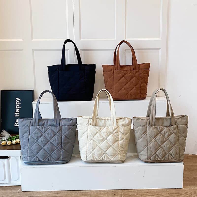 Cross-Border Large-Capacity Tote Bag, Simple Cotton-Padded Bag, Casual Handbag, Classic Quilted Versatile Shoulder Bag, Commuter Bag