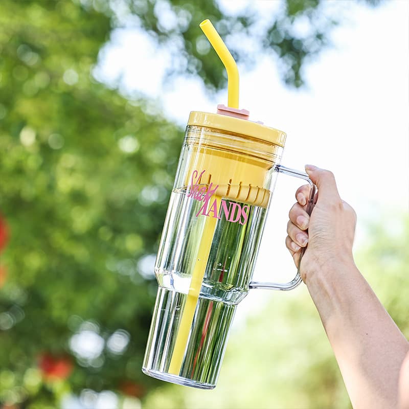 Transparent Tea Strainer Large Capacity Water Bottle Outdoor Sports Jug 1200ml Plastic Cup Portable Handle Straw Cup
