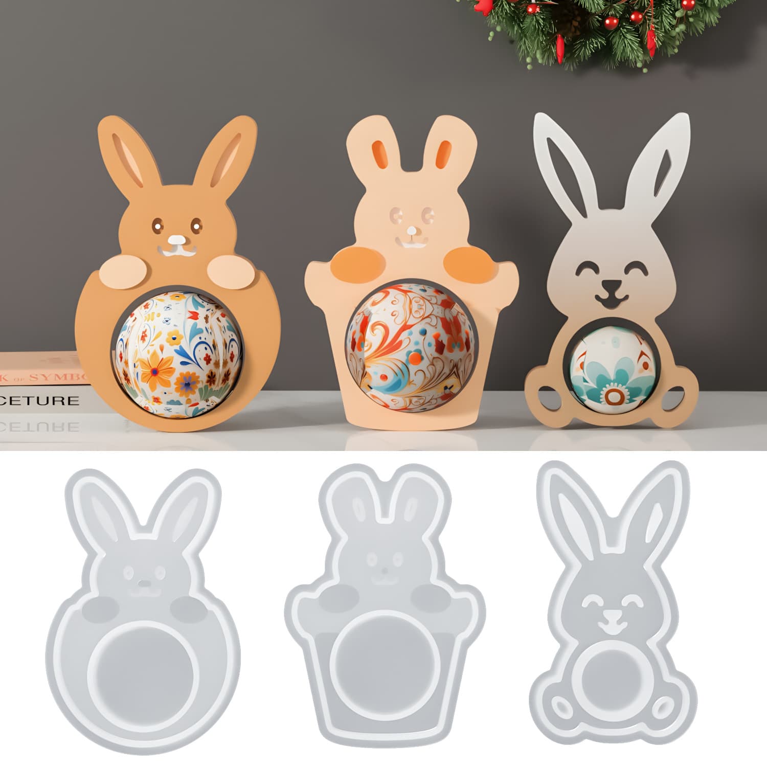 DIY Christmas Rabbit Cartoon Epoxy Mold Candy Christmas Tree Decoration Pendant Gypsum Mold