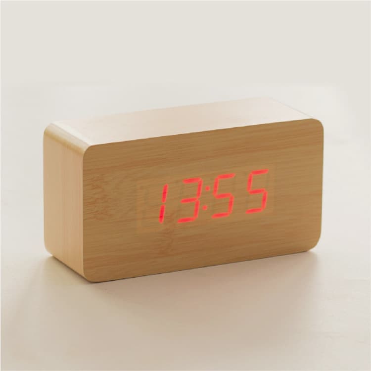 LED Clock Wooden Clock LED Digital Electronic Temperature Alarm Sound-Activated Wood Clock LED Alarm Clock Woodclock