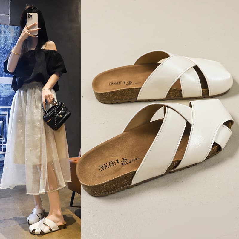 French-style hollow-out slingback sandals for women summer 2025 new arrival, cross-strap beach sandals to match dresses, wholesale
