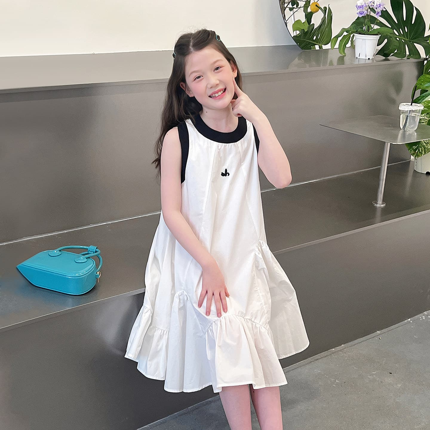 Girls' Contrast Color Stylish T-Shirt Dress, Big Kids Patchwork Fashionable Vest Dress, Children's Casual Dress, 2026 Summer New Arrival