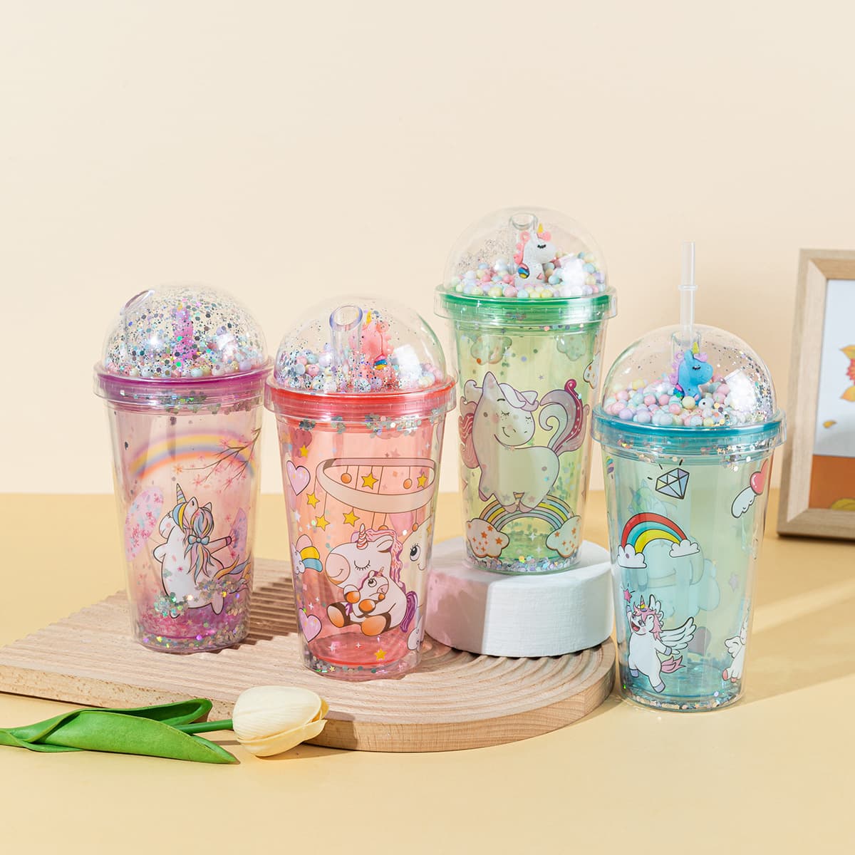 New Unicorn Plastic Water Cup for Export, Summer Straw Cup, Trendy Cup for Women, Cute Creative Gift Cup Wholesale
