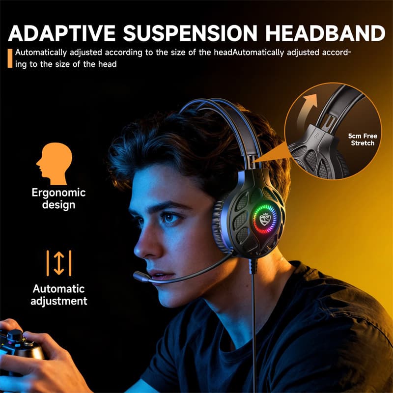 Wired RGB Gaming Headset with 7.1 Surround Sound Noise-Canceling Microphone for PS4 PS5 PC