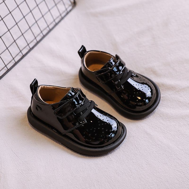 Boys' and Girls' Genuine Leather Shoes, 2025 Spring/Autumn Soft Sole British Style Casual Shoes, Black Primary School Student Performance Shoes
