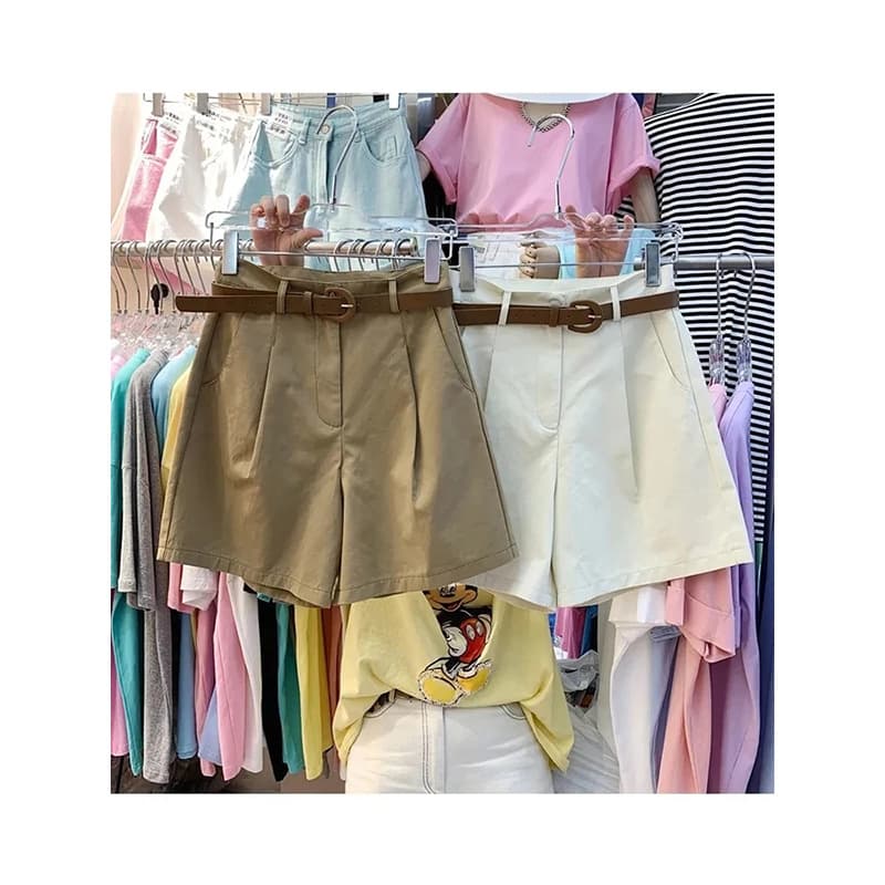 Cotton Khaki Shorts for Women Loose Fit 2025 Summer New High-Waist A-Line Five-Point Wide Leg Casual Mid-Length Shorts