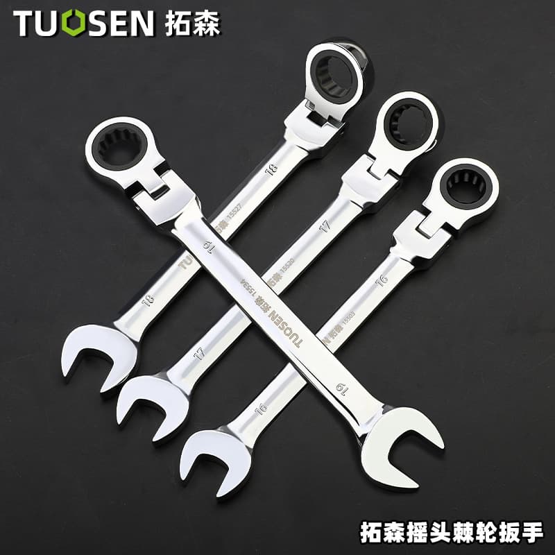 Tuosen hardware tools adjustable wrench mirror finish open-end double-ended ratchet wrench double-ended quick swivel dual-purpose wrench
