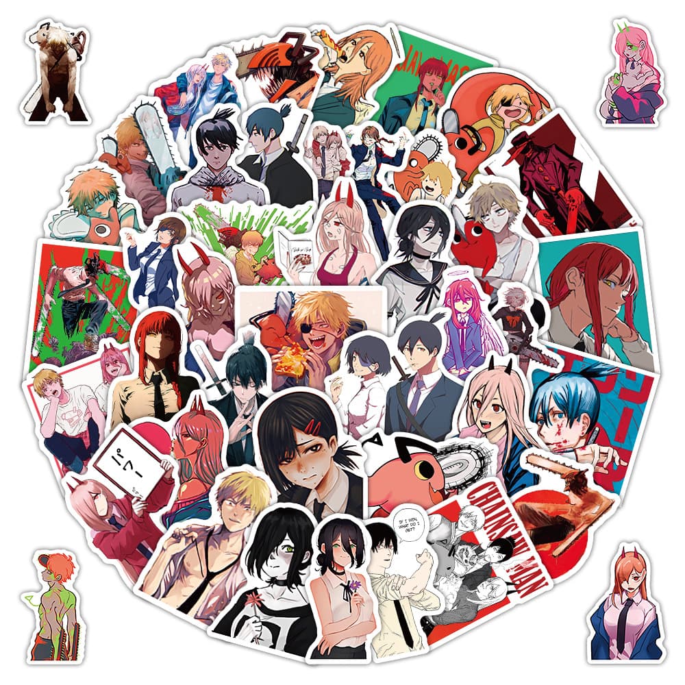 52 Sheets of Chainsaw Man Graffiti DIY Phone Case Luggage Stickers Wholesale