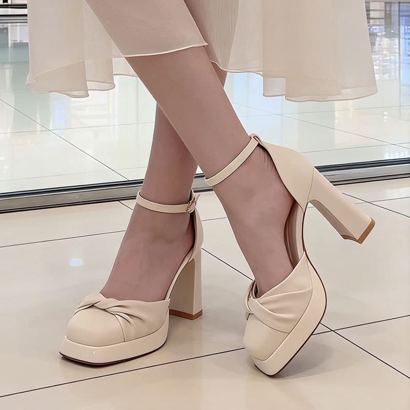 Block Heel Waterproof Platform Open-Toe High Heels with One-Strap, Pointed-Toe Sandals 2026 Summer New Chunky Mary Jane Shoes for Women