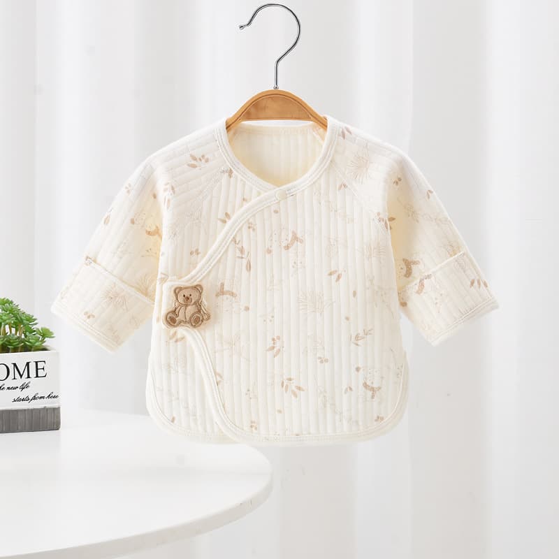 Newborn half-back blouse, pure cotton, Class A, quilted, newborn baby top, autumn and winter, 0-3 months warm baby kimono-style clothing