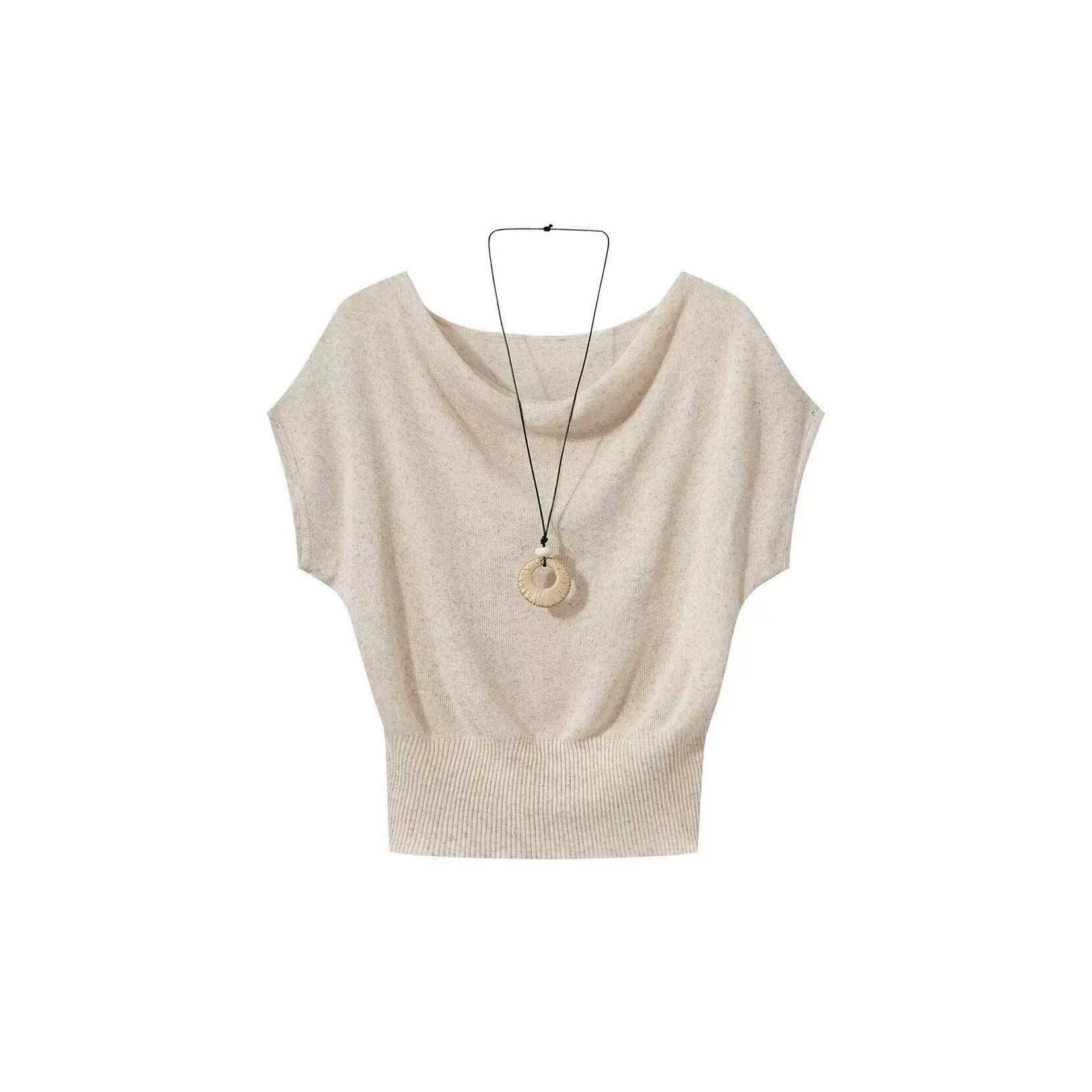 French Lazy Style Draped Collar Knit Short Sleeve Top for Women Summer New Fitted Waist Slimming Cropped Top Gentle Temperament Solid Color