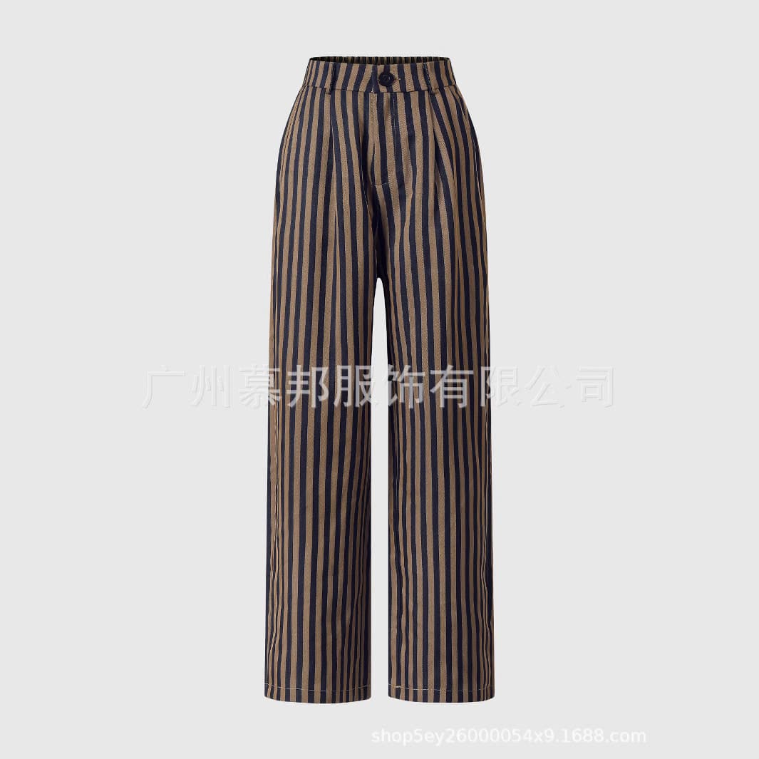 Women's Striped Casual Zip Straight Pants