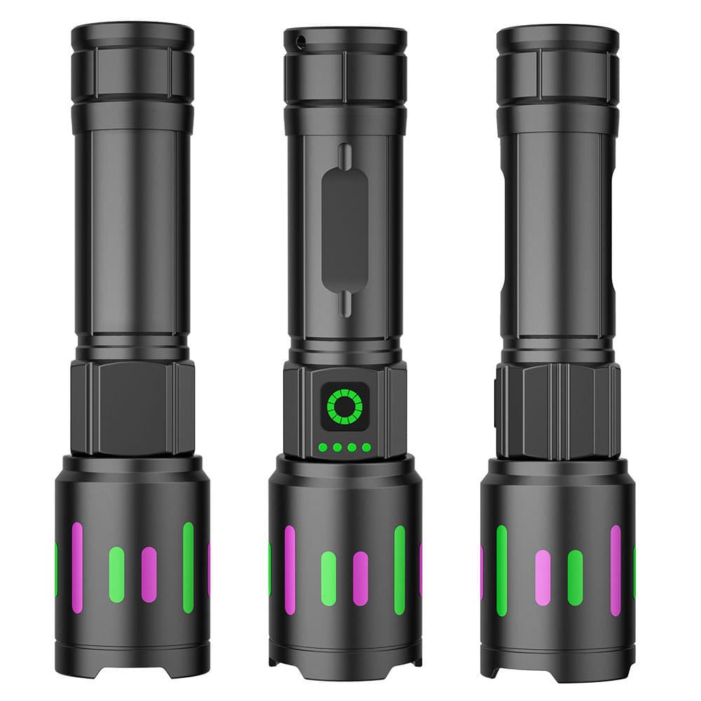 Outdoor White Laser Flashlight Ultra-Bright Long-Range Emergency Light Zoomable with Battery Display Fluorescent Strip High-Power Flashlight