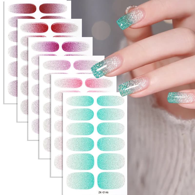Zhengxiang Trending Gradient Pink Nail Art Stickers, Sparkling Cute Girl Waterproof Nail Stickers, Full Coverage Adhesive Nail Wraps