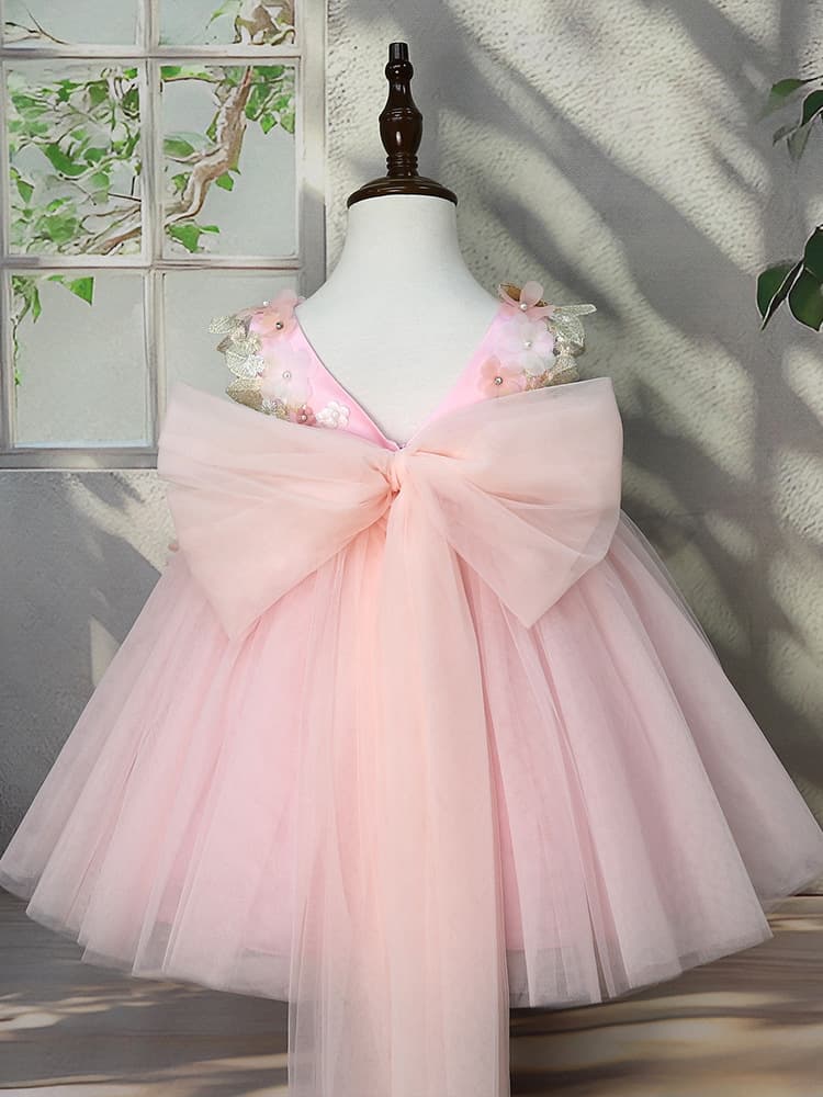 Yalinda Silk Girls Applique Dress Little Fairy Sleeveless Tulle Skirt Children Host Gown