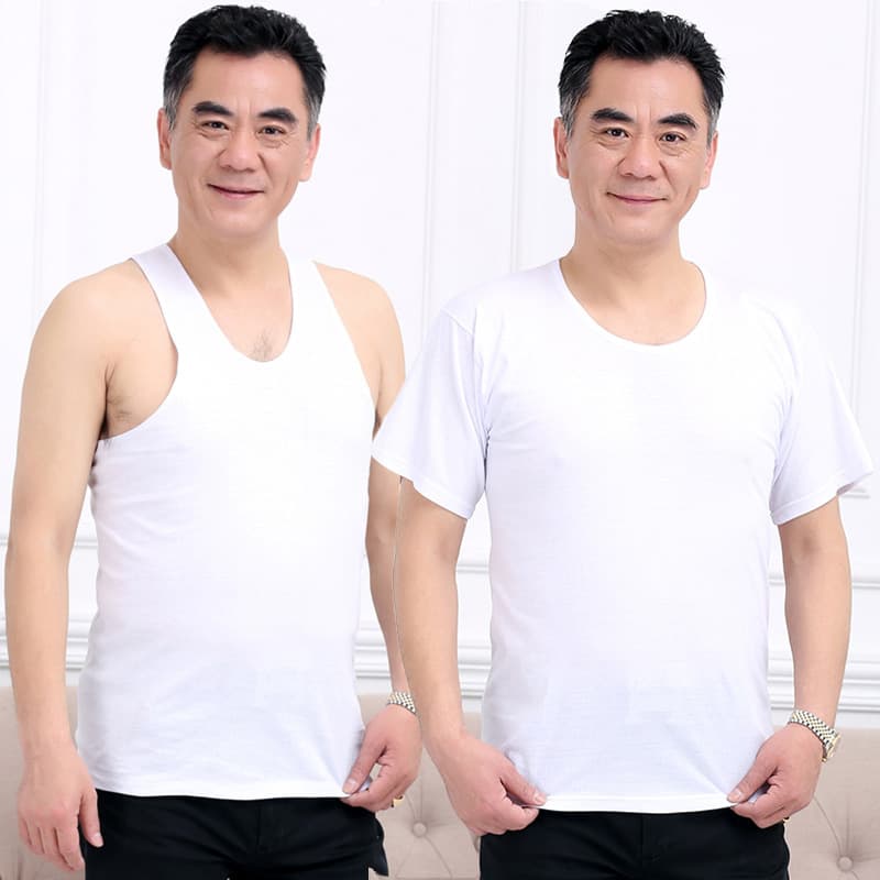 Summer men's pure cotton vest fitness hurdles sweat-absorbent breathable old man's shirt bottoming dad's old-fashioned sweatshirt vest