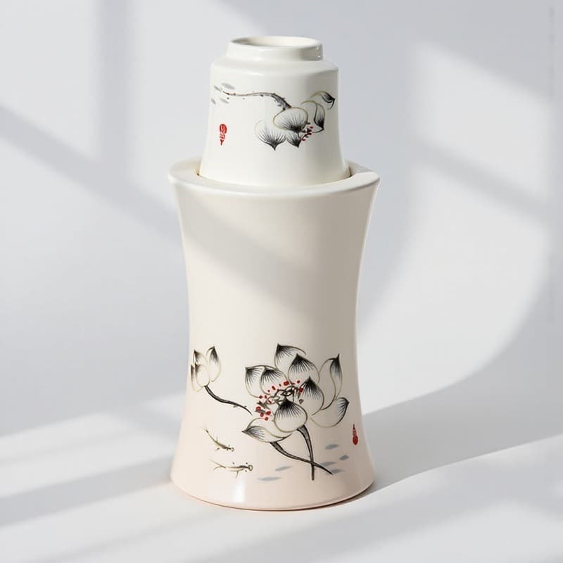 Ceramic Wine Warmer Set, Traditional Hot Wine Heater, Ancient-Style Wine Dispenser, Yellow Rice Wine & Baijiu Cups