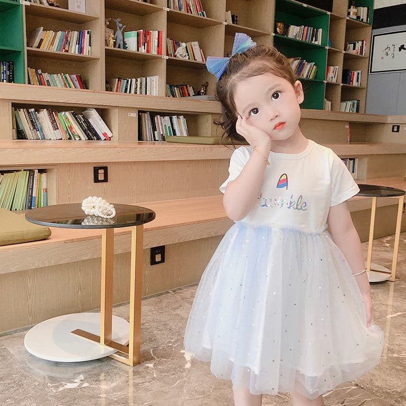 Children's Summer Dress Thin Baby Short Sleeve Fashionable Princess Dress Little Girl Solid Color Mesh Skirt Girl Dress