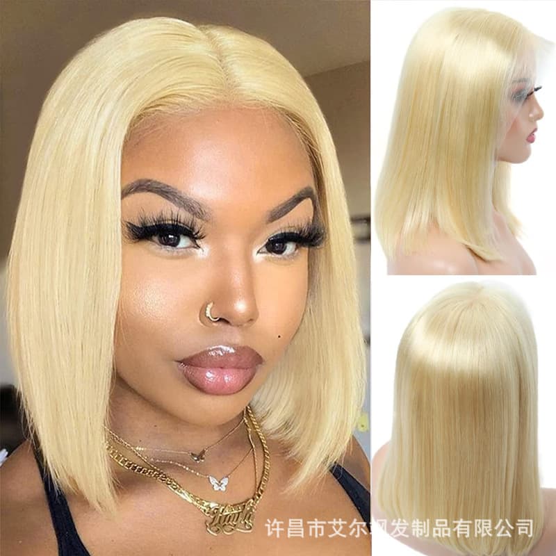 European and American Wigs 613Bob13X4 Real Wig Human Hair Front Lace Wig Real Hair Xuchang Wig