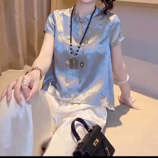 2026 Summer Acetate Satin Short Sleeve Elegant New Chinese Style Top