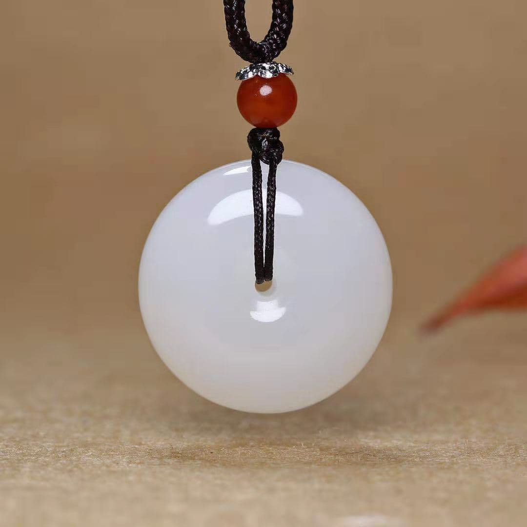 Natural Afghan Jade Peace Buckle Pendant Necklace, Mutton Fat White Jade Buckle with Cord, Imitation Hetian Jade Stone Gift Wholesale