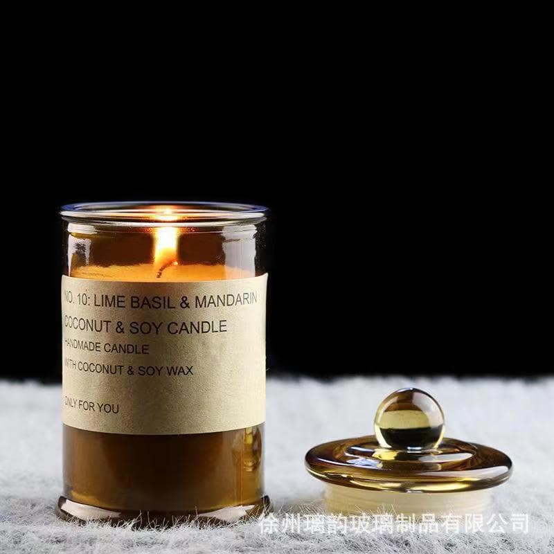 Clear Straight Cylinder Candle Cup with Lid, Tea-Colored Glass Scented Candle Jar, Home Candle Holder Decoration, DIY Candle Container