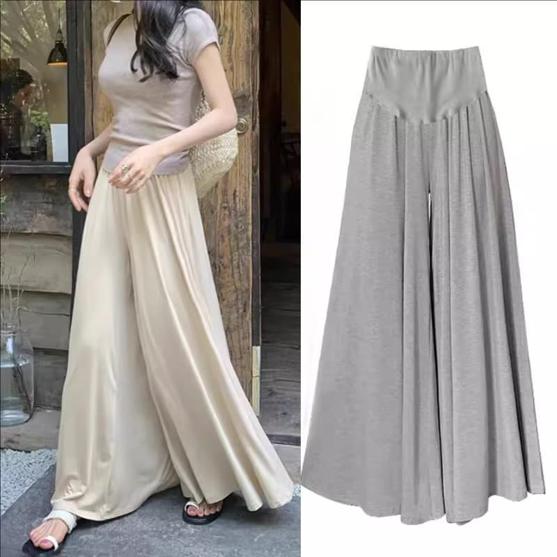 Maternity Pants for Spring and Fall, Loose Fit, Slimming Wide-Leg with Drape, Maternity Capri Pants, Korean Style Belly Support Pants