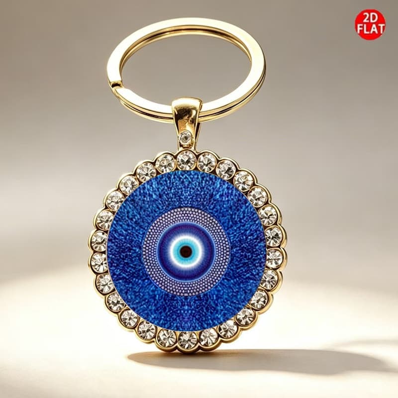Grainy texture evil eye devil's eye time gemstone keychain diamond round glass pendant